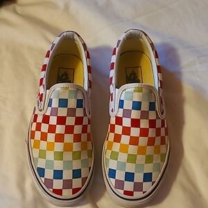 Vans* Rainbow Checkerboard Sneakers* Slip-On* Unisex* Sz W 7/ M 5.5